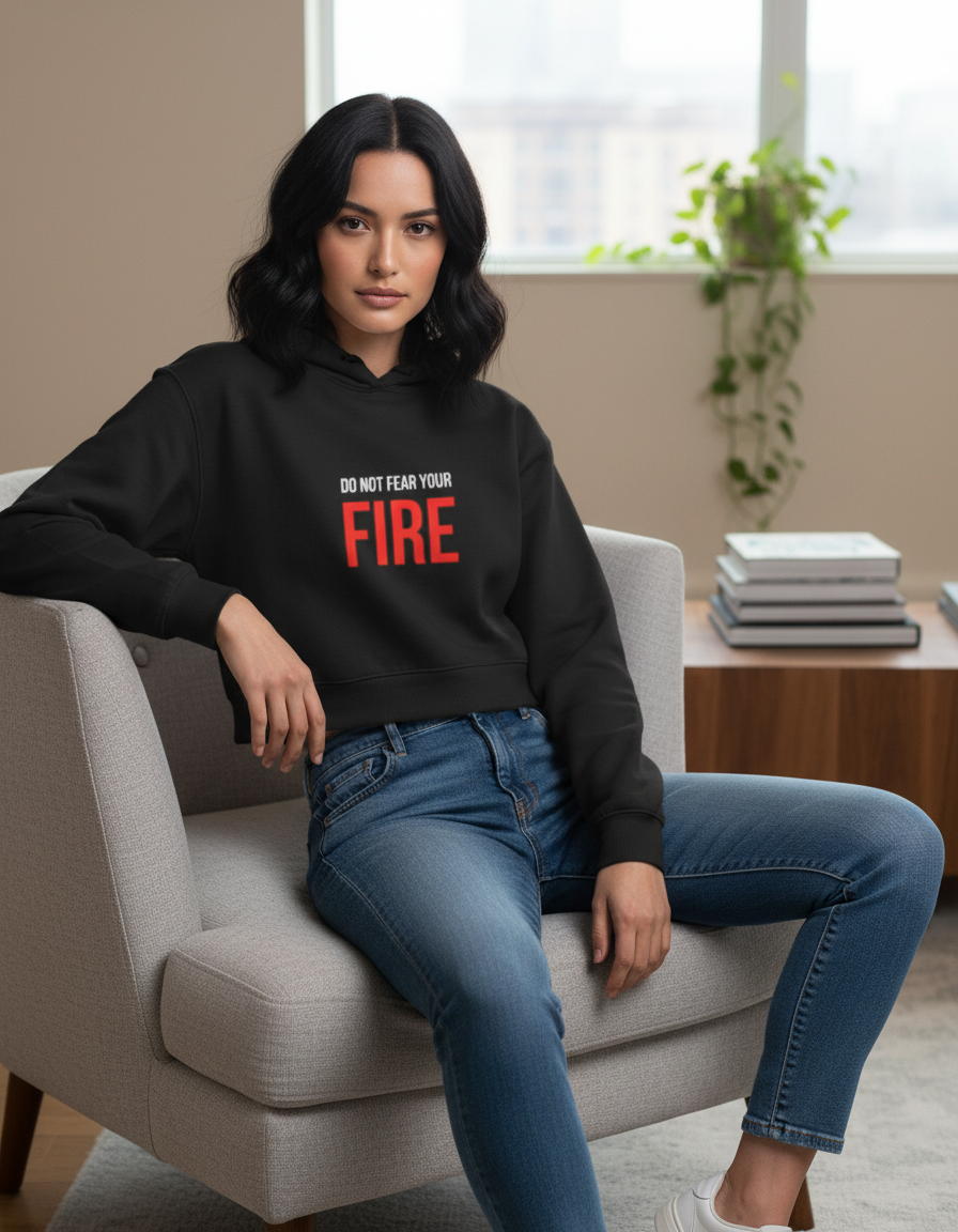 Female Cropped Hoodie - Fire